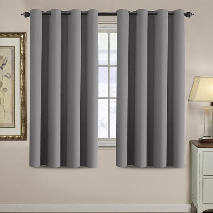 H.VERSAILTEX Ultra Soft and Thick Blackout Bluish Gray Curtains for Bedroom/Living Room 63 Inches Length, Energy Saving Classic Window Panel, Thermal Insulated Curtain Grommet (1 Panel), 52'W x 63'L