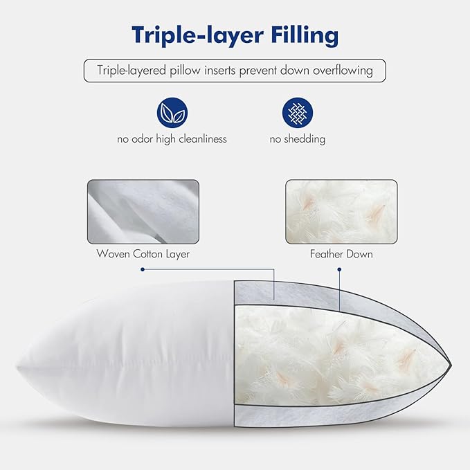 MIULEE Pillow Inserts 22x22 (Pack of 4,White), Down Feather Throw Pillow Inserts, Premium Fluffy Stuffer Throw Pillows Cotton Fabric for Sofa Bed Couch