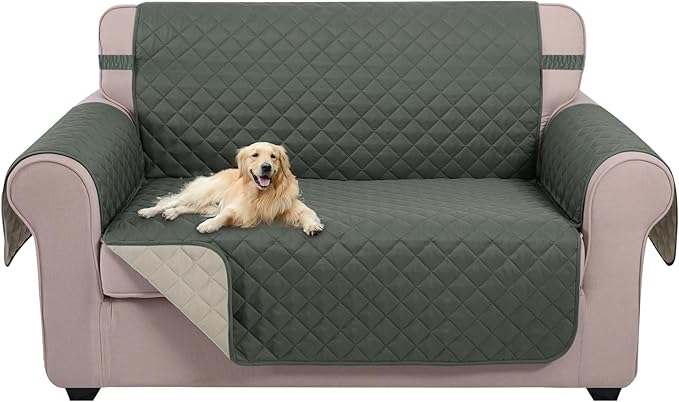 U-NICE HOME Loveseat Sofa Cover Reversible Couch Covers for 2 Cushion Couch for Dogs Furniture Protector Cover with Elastic Straps Water Resistant(Loveseat Small, Grey/Beige)