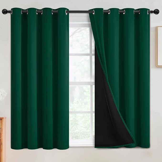 SimpleHome 100% Blackout Curtains for Bedroom,Thermal Insulated Dark Green Grommet Window Drapes Room Darkening Curtains for Living Room with Black Back,52 x 54 Inch,2 Panels