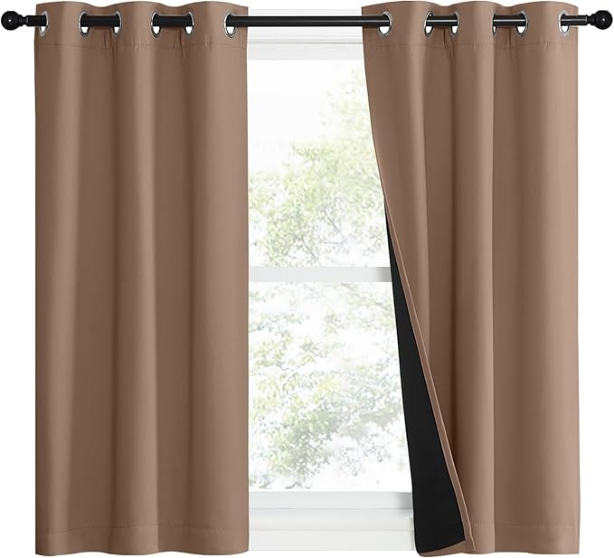NICETOWN 100% Blackout Curtains Thermal, Noise Reduction and Privacy Curtains for Patio Door, Black Lined Blackout Drapes with Grommet Top, Cappuccino, 1 Pair, W37 x L40