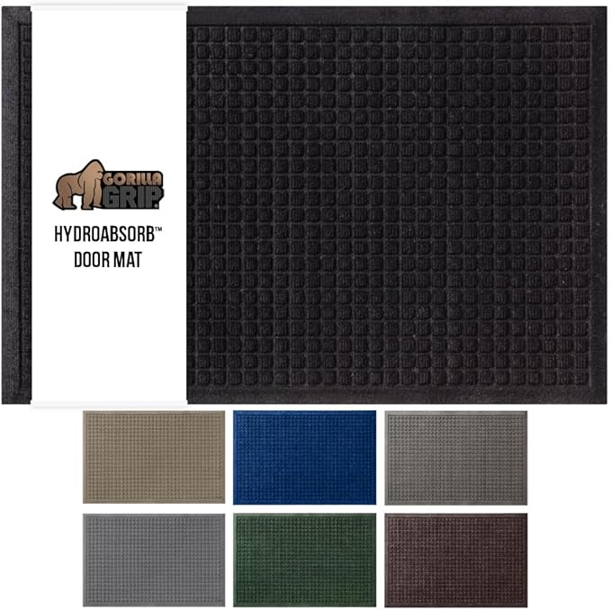 GORILLA GRIP® Ultra Absorbent Front Door Mat Outside Entrance 72x24, Traps Dirt and Moisture, HydroABSORB Indoor Outdoor Doormat Holds Up to 2.75 Cups Water, Stain and Fade Resistant Welcome Mat Black