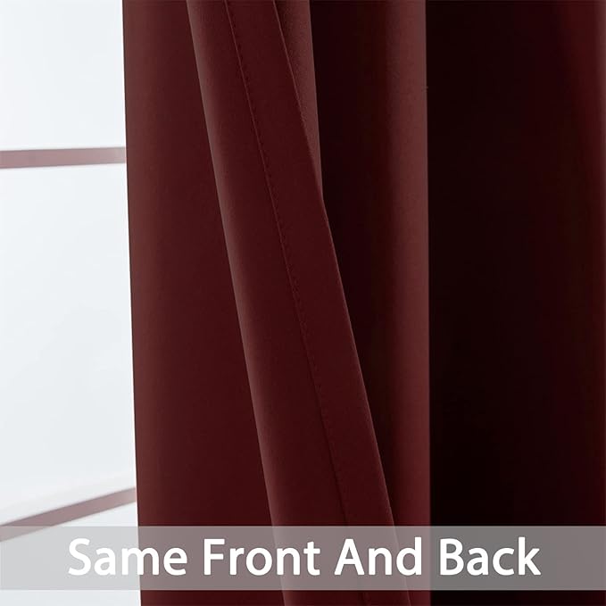 Yakamok 36 Inch Blackout Curtains for Kitchen, Grommet Sunlight Block Energy Saving Window Drapes for Bedroom Bathroom, Burgundy Red, 52Wx36L, 2 Panels