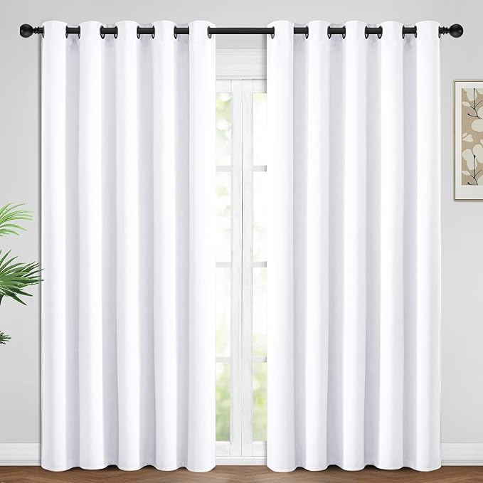 Yakamok Blackout Curtains Room Darkening Thermal Insulated Window Panels,Solid Grommet Top Drapes for Bedroom/Living Room(62Wx84L, Pure White, 2 Panels)