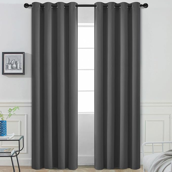 Yakamok 108 Inch Long Blackout Curtains for Bedroom, Thermal Insulated Room Darkening Curtains, Light Blocking Blackout Drapes for Living Room- 2 Panels,52x108 Inch, Charcoal Grey