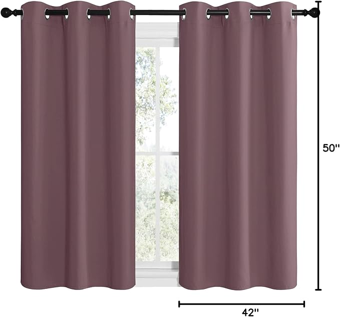 NICETOWN Dry Rose Room Darkening Curtains for Kitchen, Set of 2, 42 inches Wide by 50 inches Long, Window Treatment Thermal Insulated Solid Grommet Room Darkening Curtains/Drapes for Bedroom