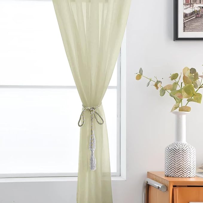 SpaceDresser Basic Rod Pocket Sheer Voile Window Curtain Panels Sage Green 1 Pair 2 Panels 52 Width 90 Inch Long for Kitchen Bedroom Children Living Room Yard（Sage Green, 52W x 90L）