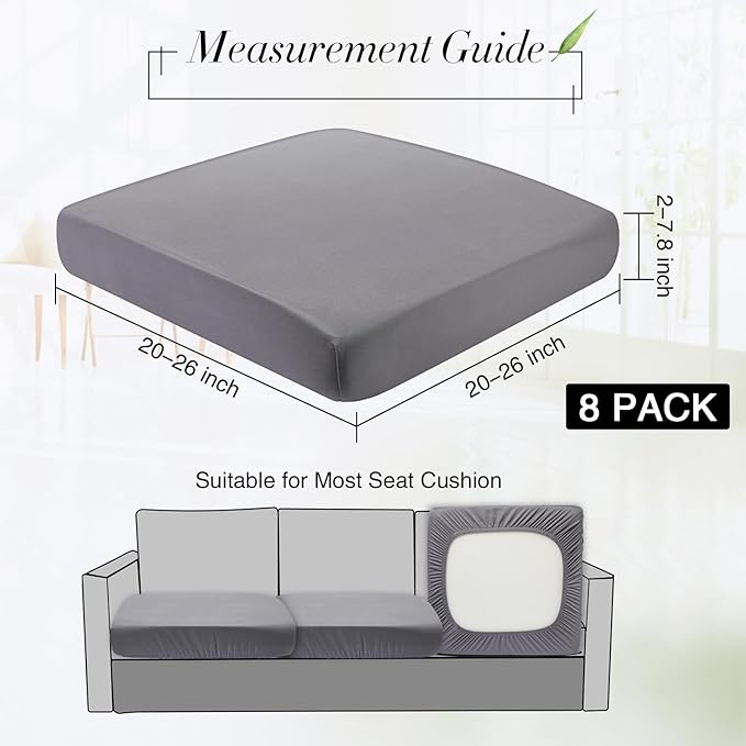 Newwiee 8Pcs Patio Cushion Covers Stretch Outdoor Cushion Cover Replacement for Patio Furniture Sofa Couch Slipcovers, Soft Flexibility Washable Furniture Protector(Waterproof Pure,Light Grey)