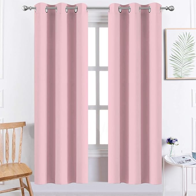 Yakamok Pink Curtains Room Darkening Thermal Insulated with Grommet Window Curtain for Bedroom, 38Wx72L inch, 2 Panels