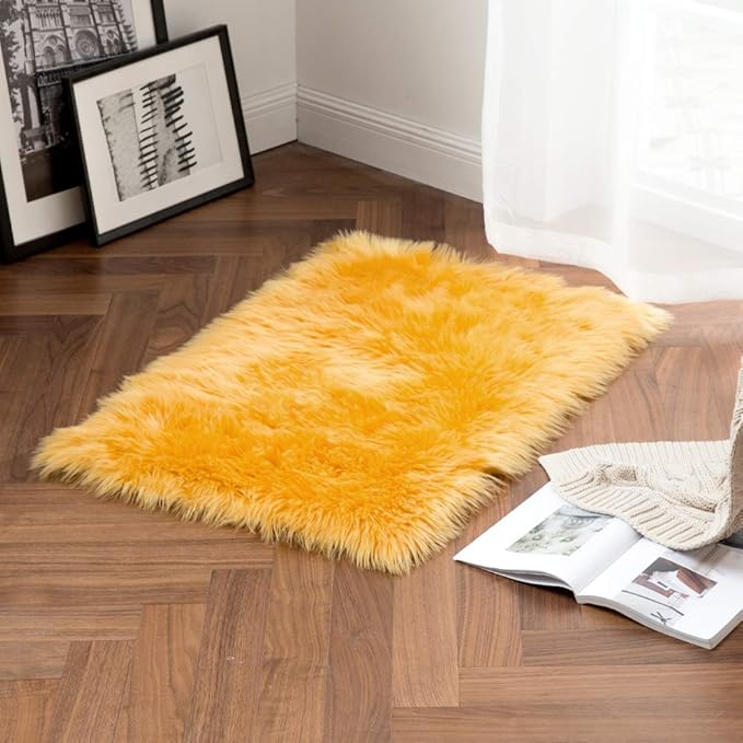MIULEE Luxury Super Soft Fluffy Area Rug Faux Fur Rectangle Rug Decorative Plush Shaggy Carpet for Bedside Sofa Floor Nursery Fall Decor 2 x 3 Feet, Orange Yellow
