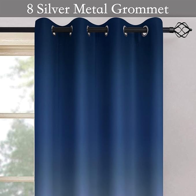 SimpleHome Ombre Room Darkening Curtains for Living Room, Light Blocking Gradient Blue to Grey White Thick Thermal Insulated Grommet Window Curtains/Drapes for Bedroom, 2 Panels, 52x63 inches Length