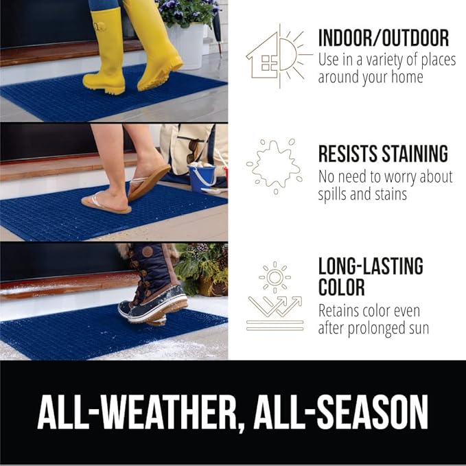 GORILLA GRIP® Ultra Absorbent Front Door Mat Outside Entrance, 35x23, Traps Dirt and Moisture, HydroABSORB Indoor Outdoor Doormat Holds Up to 5.7 Cups Water, Stain and Fade Resistant Welcome Mat, Blue