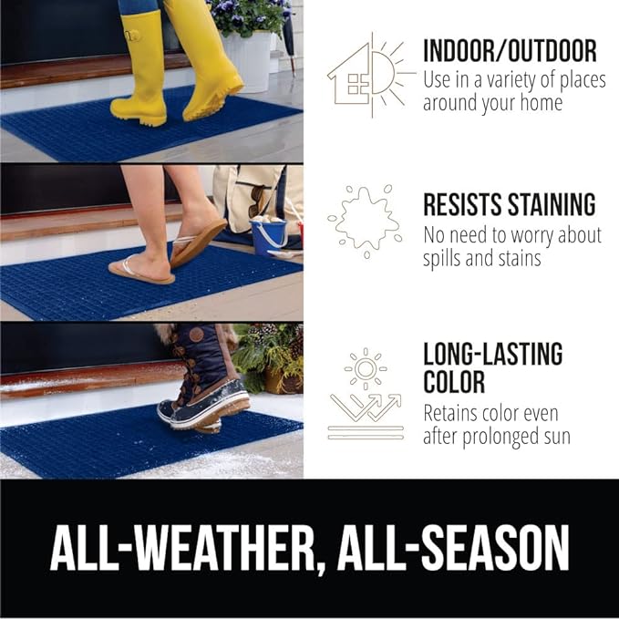 GORILLA GRIP® Ultra Absorbent Front Door Mat Outside Entrance, 47x35, Traps Dirt and Moisture, HydroABSORB Indoor Outdoor Doormat Holds Up to 6 Cups Water, Stain and Fade Resistant Welcome Mat, Blue