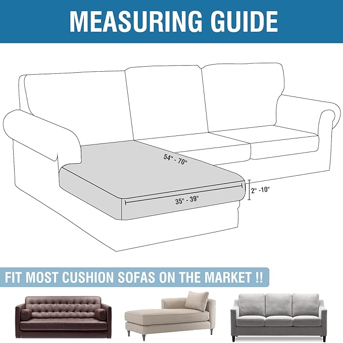 Couch Cover Velvet Chaise Cushion Cover for Sectional Sofas - Elastic L-Shaped Sofa Seat Covers Washable, Slipcover Protector (1-Piece, Coffee)