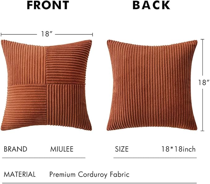 MIULEE Dark Rust Decorative Throw Pillow Covers 18x18 Inch for Couch Bed Sofa Pack of 2 Terracotta Boho Farmhouse Throw Pillows Fall Soft Cross Corduroy Patchwork Textured Cushion Cases