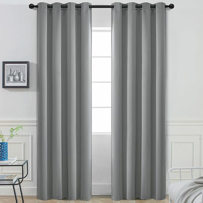 Yakamok Dove Grey Room Darking 84 Inch Length 2 Panel Sets for Livingroom Dining Room Darkening Thermal Insulated Bay Window Hotel Modern Elegant Black Out Sunblock Curtins/Bedroom,52 x 84 Inches