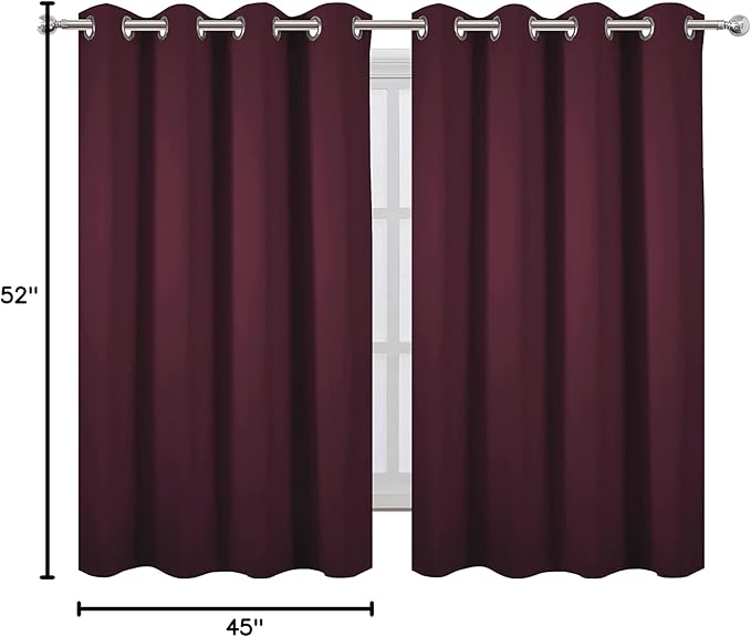 LEMOMO Blackout Curtains 52 x 45 inch/Burgundy Red Curtains Set of 2 Panels/Thermal Insulated Room Darkening Bedroom Curtains