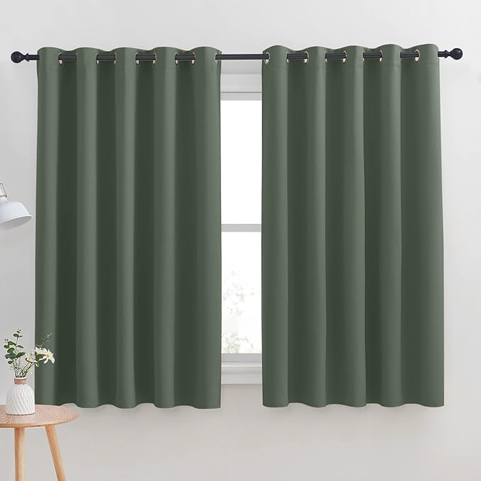 NICETOWN Thermal Insulated Dark Mallard Blackout Curtains for Bedroom, Window Treatment Solid Grommet Room Darkening Drape Panels for Bedroom (Set of 2, 70 by 63 inches Long)