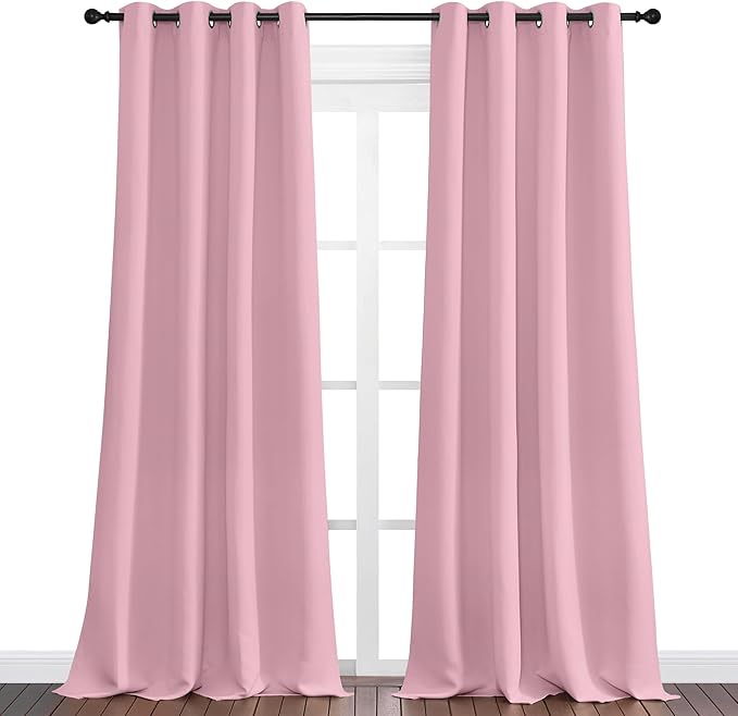 NICETOWN Crystal Pink Blackout Draperies Curtains - Pair of Grommet Top Thermal Insulated Blackout Decorative Curtains for Thanksgiving Day & Christmas Decor(55 inches Wide by 96 inches Long)