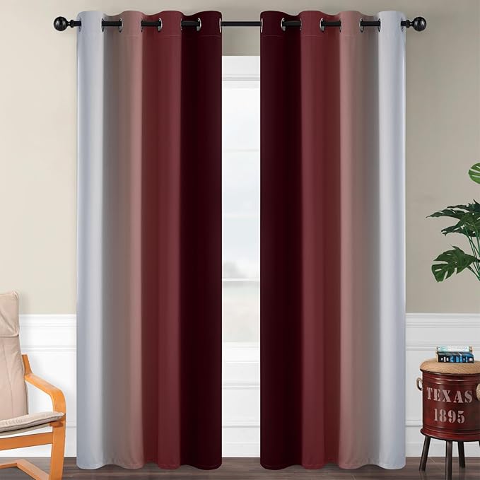 SimpleHome Ombre Room Darkening Curtains 82 inches Length for Bedroom,Grommet Gradient Light Blocking Red Window Curtains for Living Room,2 Panels, 52x82 inches