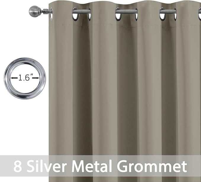 Yakamok Premium Room Darkening Thermal Insulated Curtains for Bedroom/Living Room - Classic Grommet Top (2 Panels, Taupe, 52 Inch by 108 Inch)