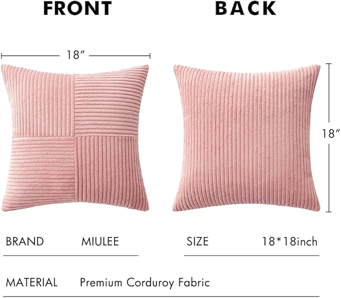 MIULEE Blush Pink Decorative Throw Pillow Covers 18x18 Inch for Couch Bed Sofa Valentines Day Pack of 2 Boho Farmhouse Throw Pillows Soft Cross Corduroy Patchwork Textured Cushion Cases