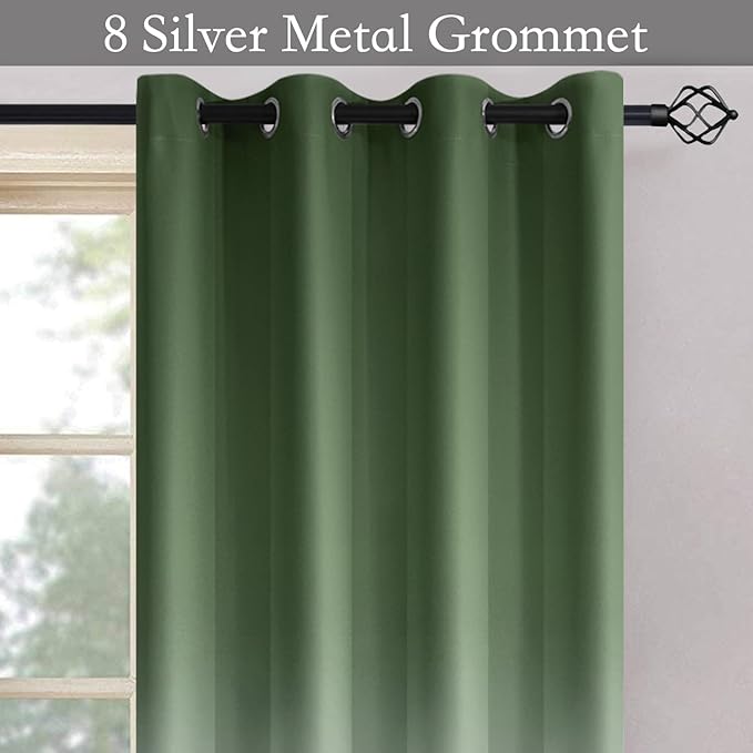 SimpleHome Ombre Room Darkening Curtains for Living Room, Light Blocking Sage Green to Grey White Thick Thermal Insulated Grommet Window Curtains Drapes for Bedroom, 2 Panels, 52x84 inches Length