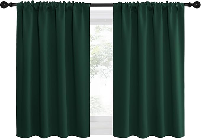 NICETOWN 2 Panels Blackout Curtains, Rod Pocket Thermal Insulated Drapes for Kitchen, Heavy Duty Small Window Treatment for Dorm Room, Studio Apartment, Basement (Hunter Green, W42 x L30)