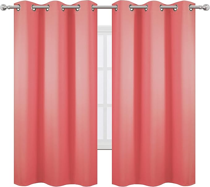 LEMOMO Coral Blackout Curtains 42 x 63 Inch Length/Set of 2 Curtain Panels/Thermal Insulated Room Darkening Blackout Curtains for Bedroom