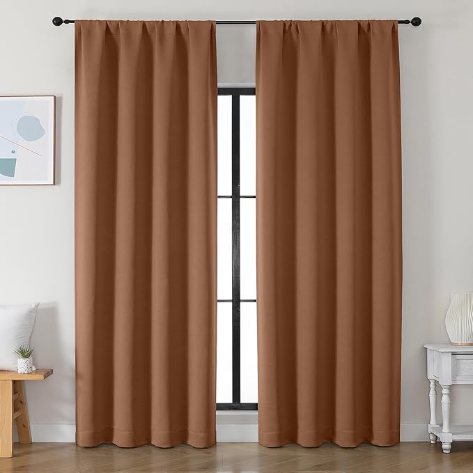 Simplebrand Ava Sun Baked Blackout Curtains for Bedroom 90 Inches Long 2 Panels Set, Solid Privacy Energy Saving Living Room Window Treatment Curtains Blackout Drapes, W50 x L90 Inch, Sun Baked