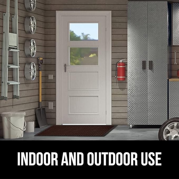 GORILLA GRIP 100% Waterproof All-Season WeatherMAX Doormat 35x23, US Designed Natural Rubber, Stain and Fade Resistant, Low Profile Indoor Outdoor Door Mats, Easy Clean Patio Mat, Coffee Squares