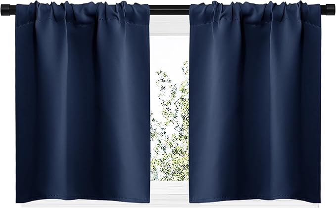 NICETOWN RV Blackout Curtains for Camper Windows, Kitchen Curtains, Short Blackout Curtains & Drapes, Thermal Insulated Rod Pocket Window Treatment Draperies for Nursery (Navy, 29" x 20", Set of 2)
