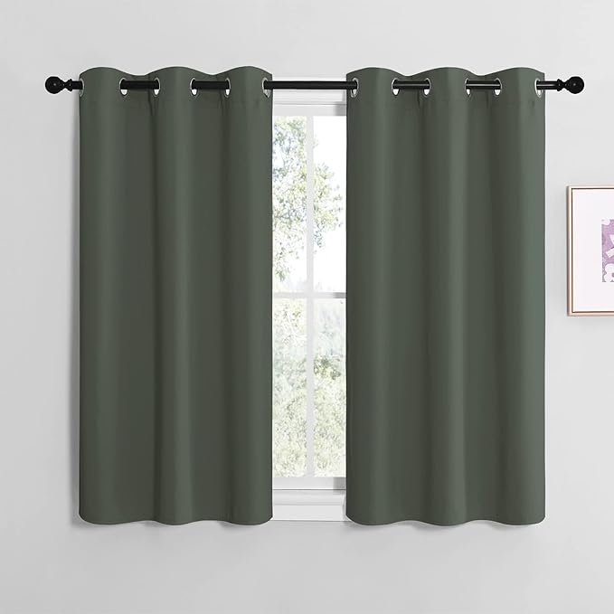 NICETOWN Modern Blackout Short Curtains, Thermal Insulated and Privacy Room Darkening Drape Panels for Boy's Guest Room Door Small Short Window (Dark Mallard, 2 Panels, W42 x L40 -Inch)
