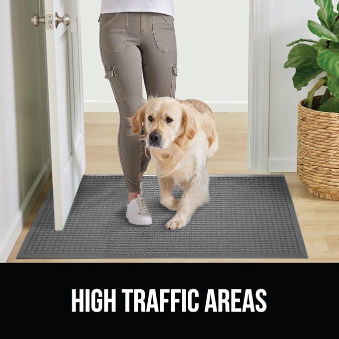 GORILLA GRIP® Ultra Absorbent Front Door Mat Outside Entrance, 35x23, Traps Dirt and Moisture, HydroABSORB Indoor Outdoor Doormat Holds Up to 5.7 Cups Water, Stain and Fade Resistant Welcome Mat, Grey