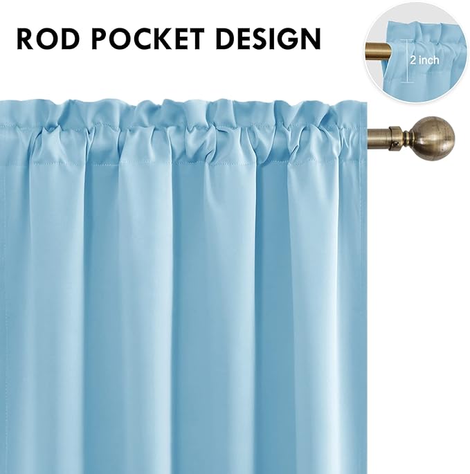 DWCN Light Blue Room Darkening Blackout Curtains - Thermal Insulated Privacy Energy Saving Window Curtain Drapes 52 x 54 inch Length, Set of 2 Bedroom Living Room Curtains
