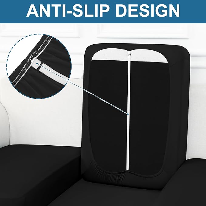 Smiry Printed Couch Cushion Covers, Stretch Soft Couch Covers for Sofa, Washable Non-Slip Sofa Slipcover Furniture Protector for Indoor and Outdoor (3 Pack, Black)
