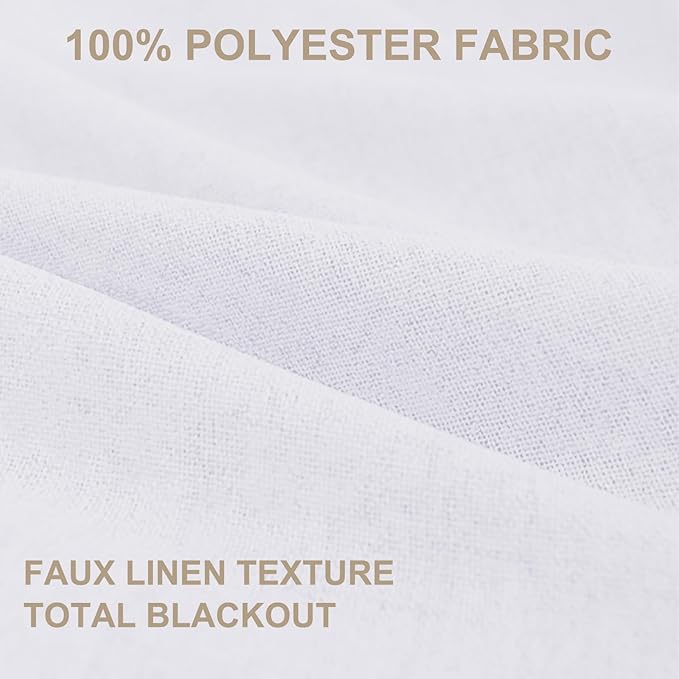 100% Blackout Shield Linen Blackout Curtains for Bedroom 96 Inches Long, Back Tab/Rod Pocket Living Room Drapes, Thermal Insulated Blackout Curtains 2 Panels Set, 50" W x 96" L, Bright White