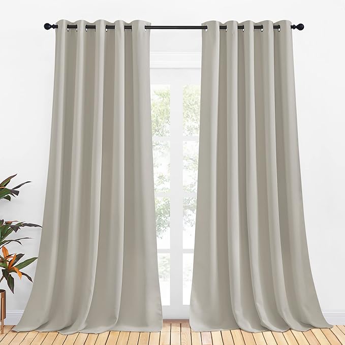 NICETOWN Thermal Insulated Natural Curtains for Living Room, Window Treatment Solid Grommet Room Darkening Drape Panels for Bedroom (Set of 2, 70 by 95 inches Long)