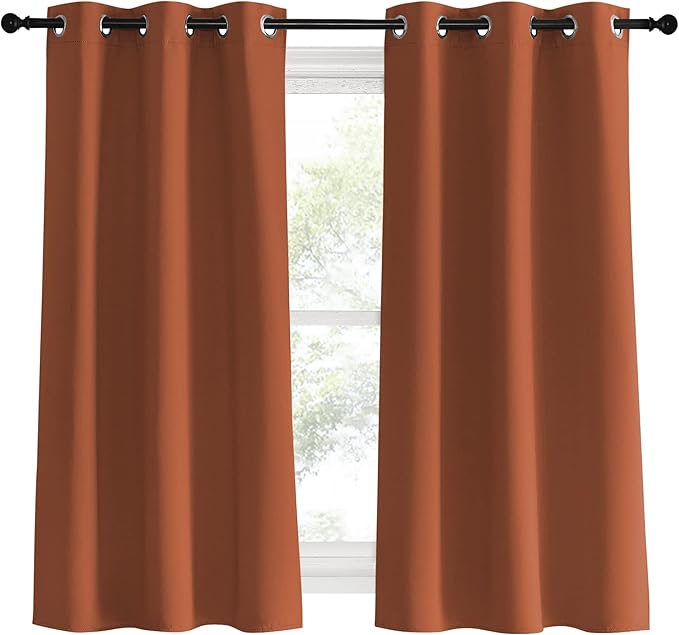 NICETOWN Blackout Curtain Panels for Girls Room, Burnt Orange, 1 Pair, 34 x 60 Inch, Nursery Essential Thermal Insulated Solid Grommet Top Blackout Drapes