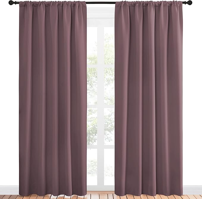 NICETOWN Room Darkening Curtains for Bedroom - Home Decoration Privacy Protection Thermal Insulated Solid Drapes/Draperies for Sliding Glass Door (Dry Rose, Set of 2, 52 x 84 inches)