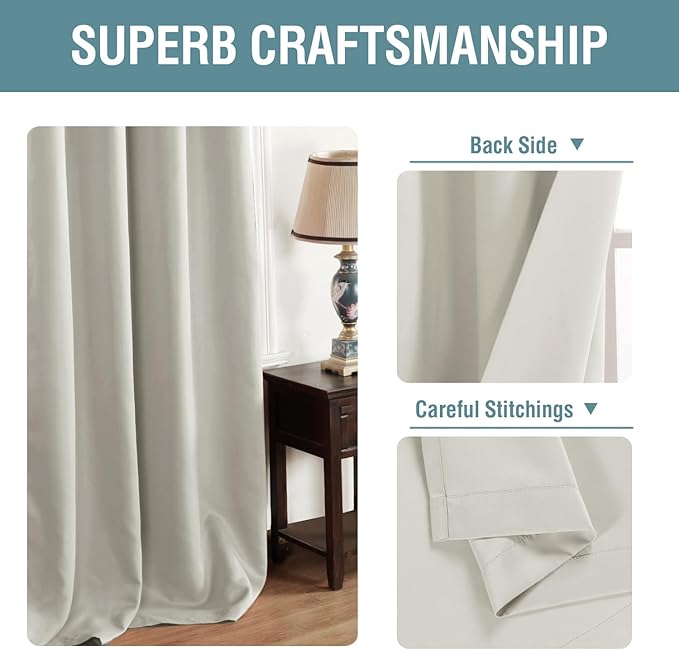 H.VERSAILTEX Room Darkening Curtain Thermal Insulated Curtain for Bedroom Window Treatment Grommet Curtain Panel Drapes, Energy Efficient for Living Room, Solid Ivory/Cream, One Panel, 52'W x 84'L