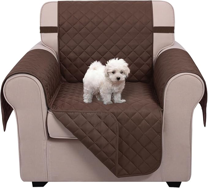 U-NICE HOME Recliner Chair Covers Reversible Chair Cover Pet Covers for Dogs with Elastic Straps Water Resistant Diamond Quilted (23''Armchair, Chocolate/Chocolate)