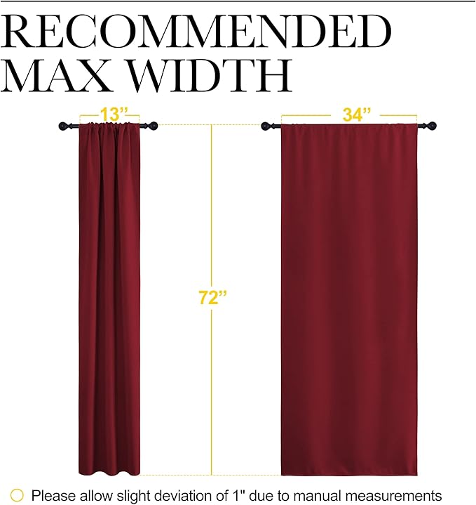 NICETOWN Christmas Burgundy Curtains Blackout Drape Panels - Lights Block Out Window Treatment Short Curtain Sets for Loft and Basement Decoration (Set of 2, 34 by 72-Inch)
