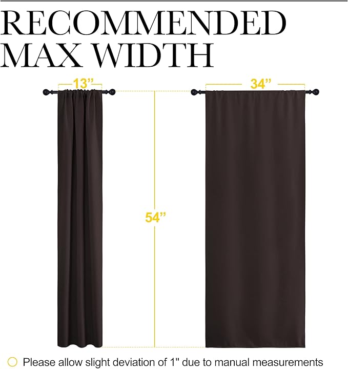 NICETOWN Kitchen Curtains Thermal Insulated Curtains & Drapes, Small Window Blackout Curtain Panels for Girls Room (Toffee Brown, 34" Wide x 54" Long, 2 Panels)