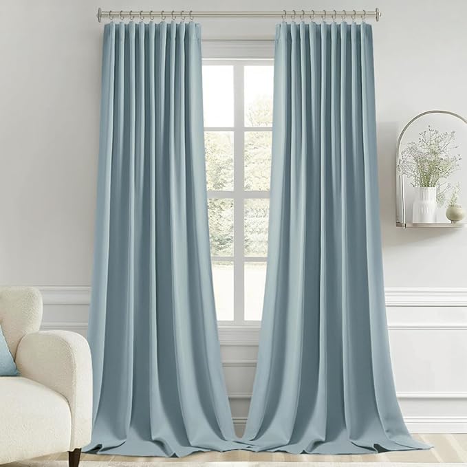 MIULEE Slate Blue Back Tab Blackout Curtains 102 Inch Long 2 Panels Set for Bedroom, Rod Pocket/Pinch Pleated Thermal Insulated Living Room Darkening Light Blocking Floor to Ceiling Drapes