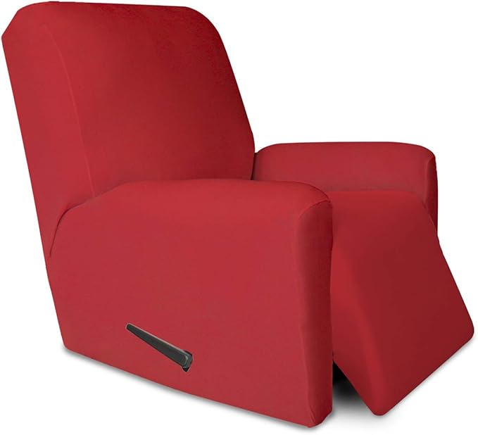 PureFit Super Stretch Chair Sofa Slipcover with Pocket – Spandex Non Slip Soft Couch Sofa Cover, Washable Furniture Protector with Elastic Bottom for Kids, Pets （Recliner, Red）