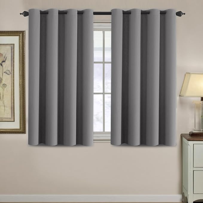 H.VERSAILTEX Blackout Curtain for Living Room Small Window Kitchen Blackout Curtains 45 inch Length Energy Saving Solid Grommet Blackout Drape, One Panel, Bluish Gray, 52" W x 45" L