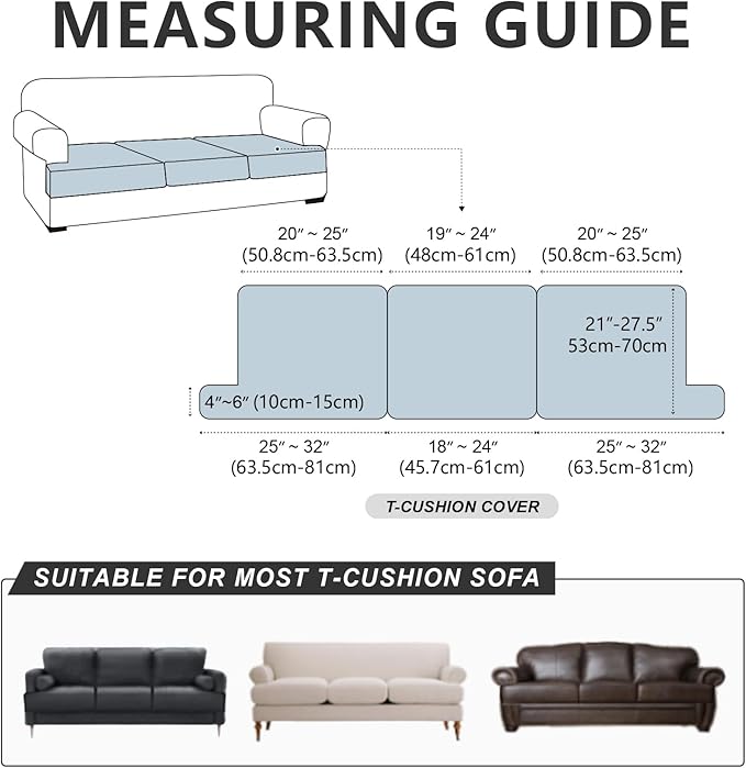 Leather Look Couch Cushion Covers Sofa Seat Slipcovers Sets Couches Furniture Protector for Sectional Armchair Loveseat Pets Kids Stretch Spandex Fabric (3 T-Cushion Sofa, Chocolate)