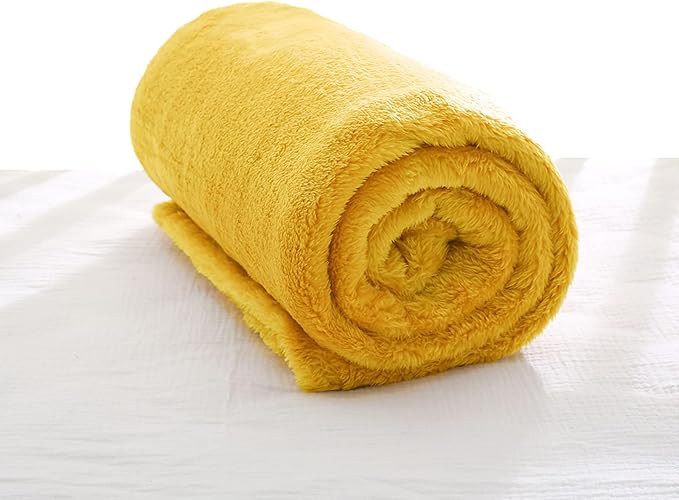 Exclusivo Mezcla Plush Fuzzy Fleece Throw Blanket, Super Soft, Fluffy and Warm Blankets for Couch, Bed, All Season (Mustard Yellow, 40x50 inches)