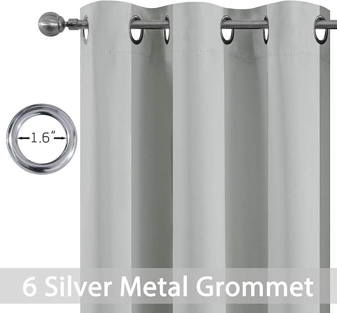 Yakamok 63 Inch Length Blackout Curtains for Bedroom, Thermal Insulated Room Darkening Grommet Top Window Drapes for Living Room,Light Grey,42W x 63L,2 Panels